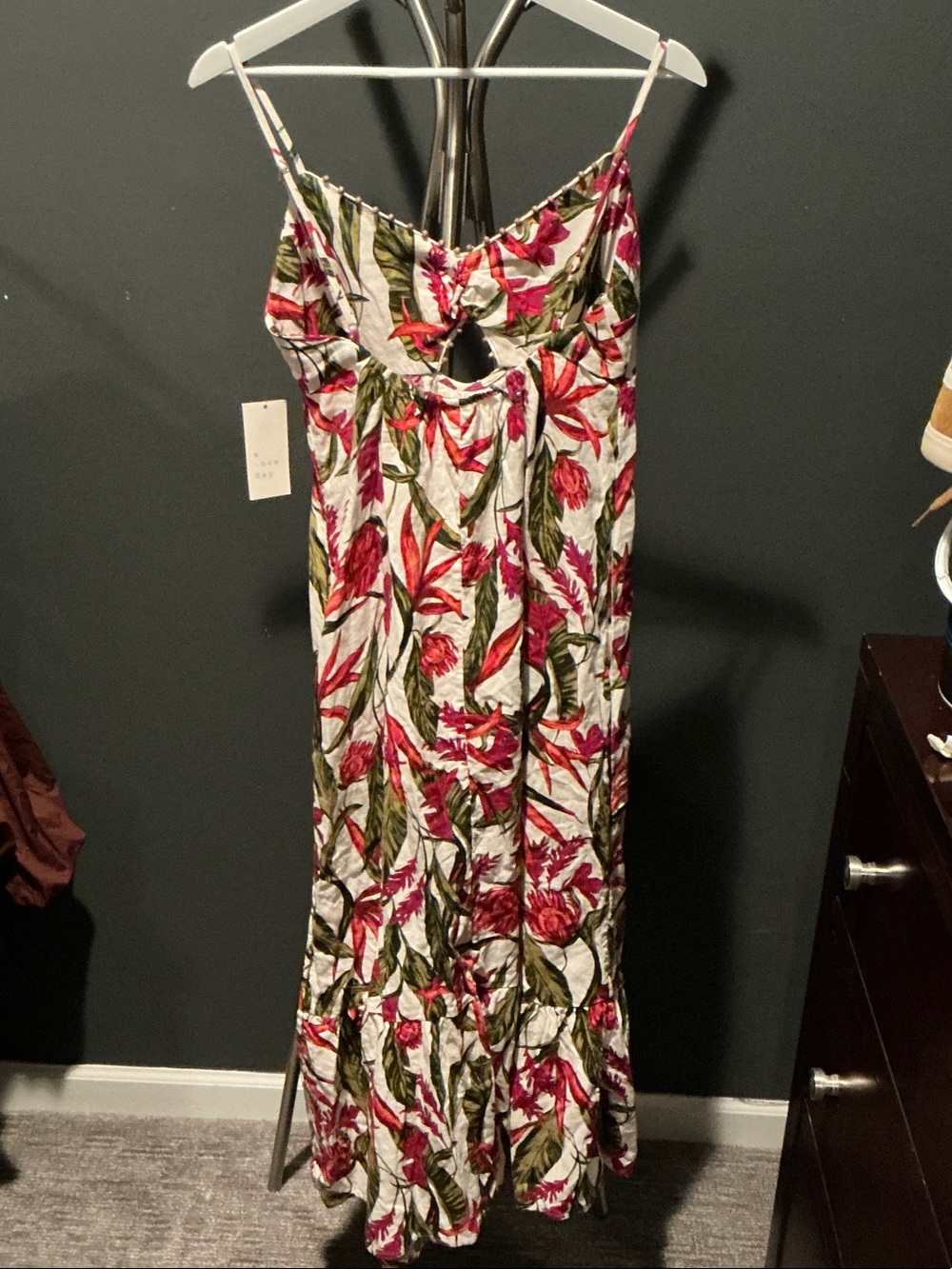 Floral Tie-Front Maxi Dress - White/Pink - Picture 2 of 5
